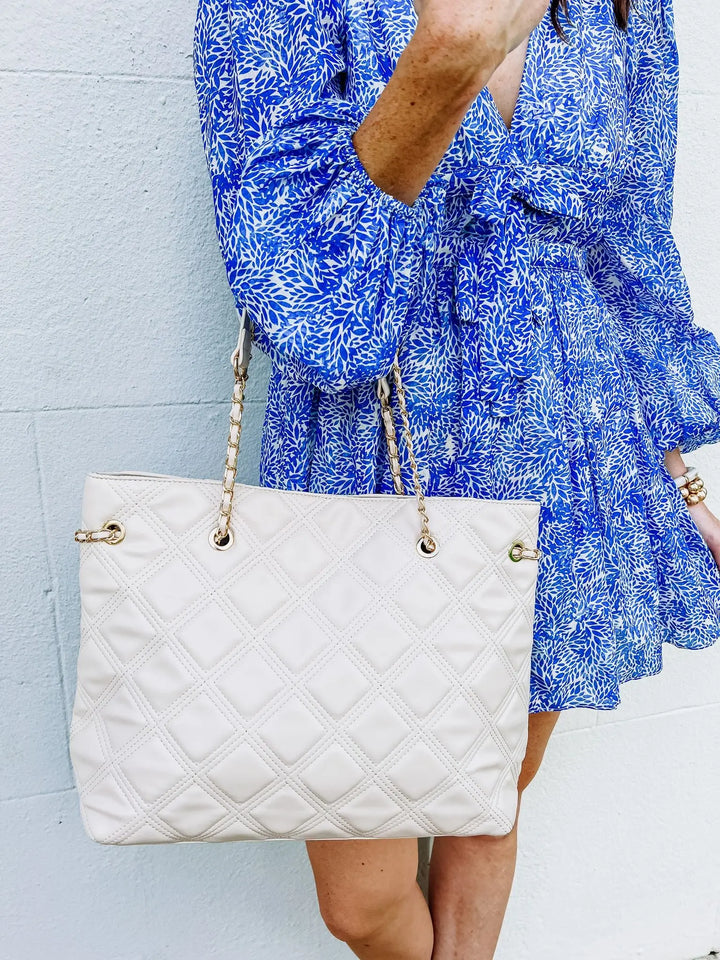 Delilah Quilted Tote - Cream