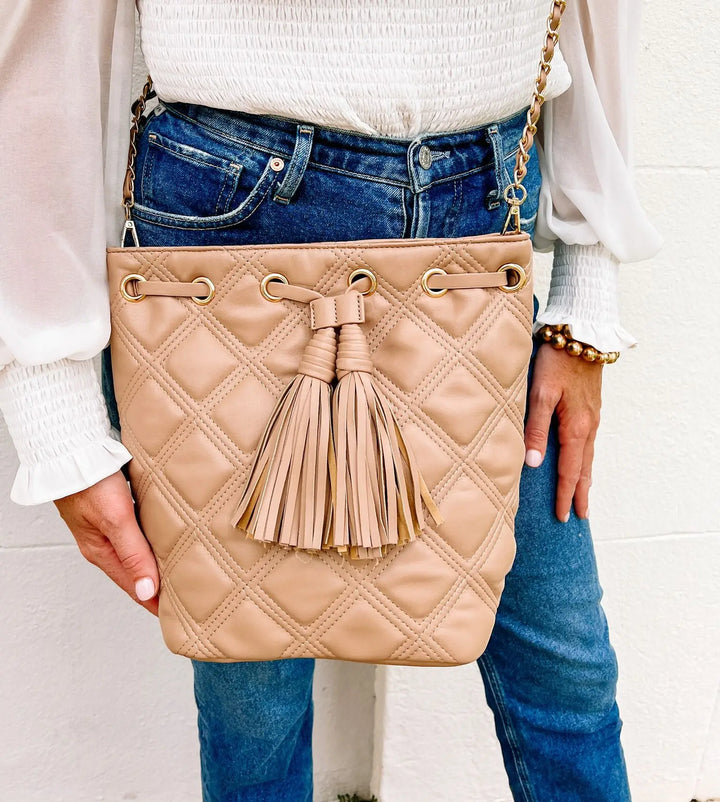 Estelle Quilted Bucket Bag - Taupe