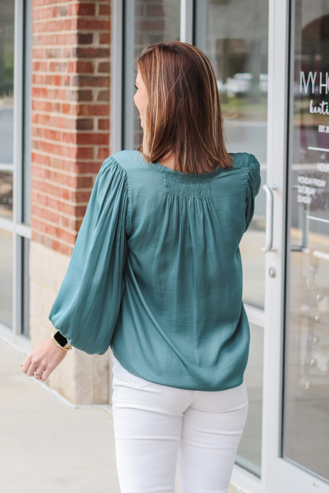 Gathered Shoulder Top - Dusty Teal