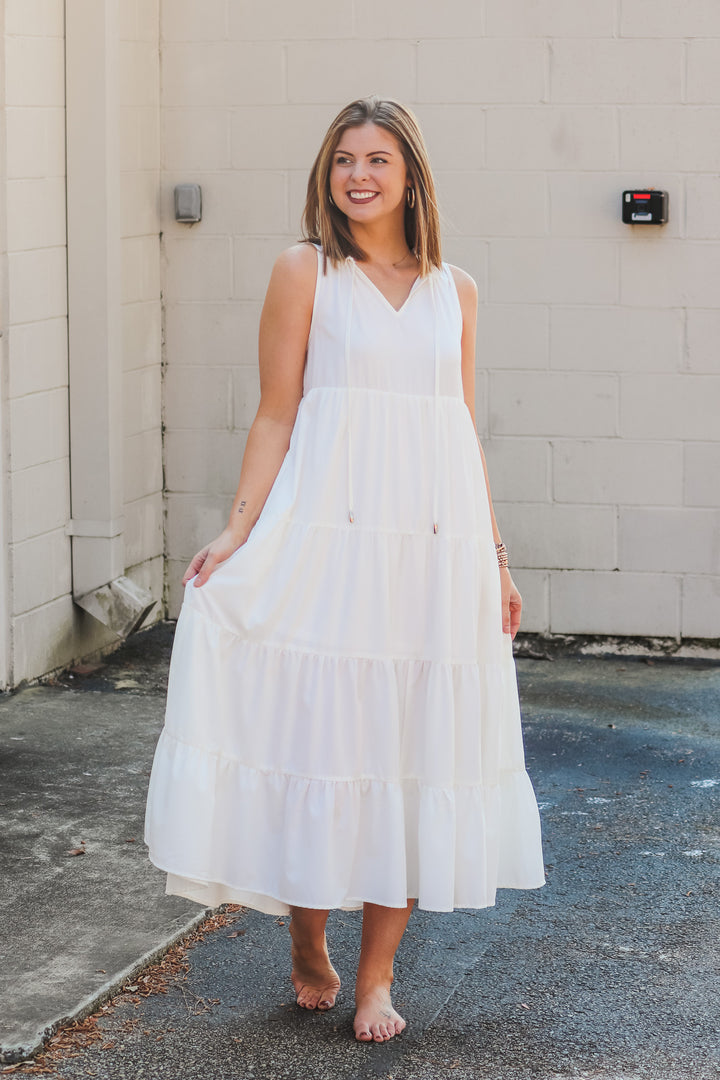 Tiered Midi Dress - White