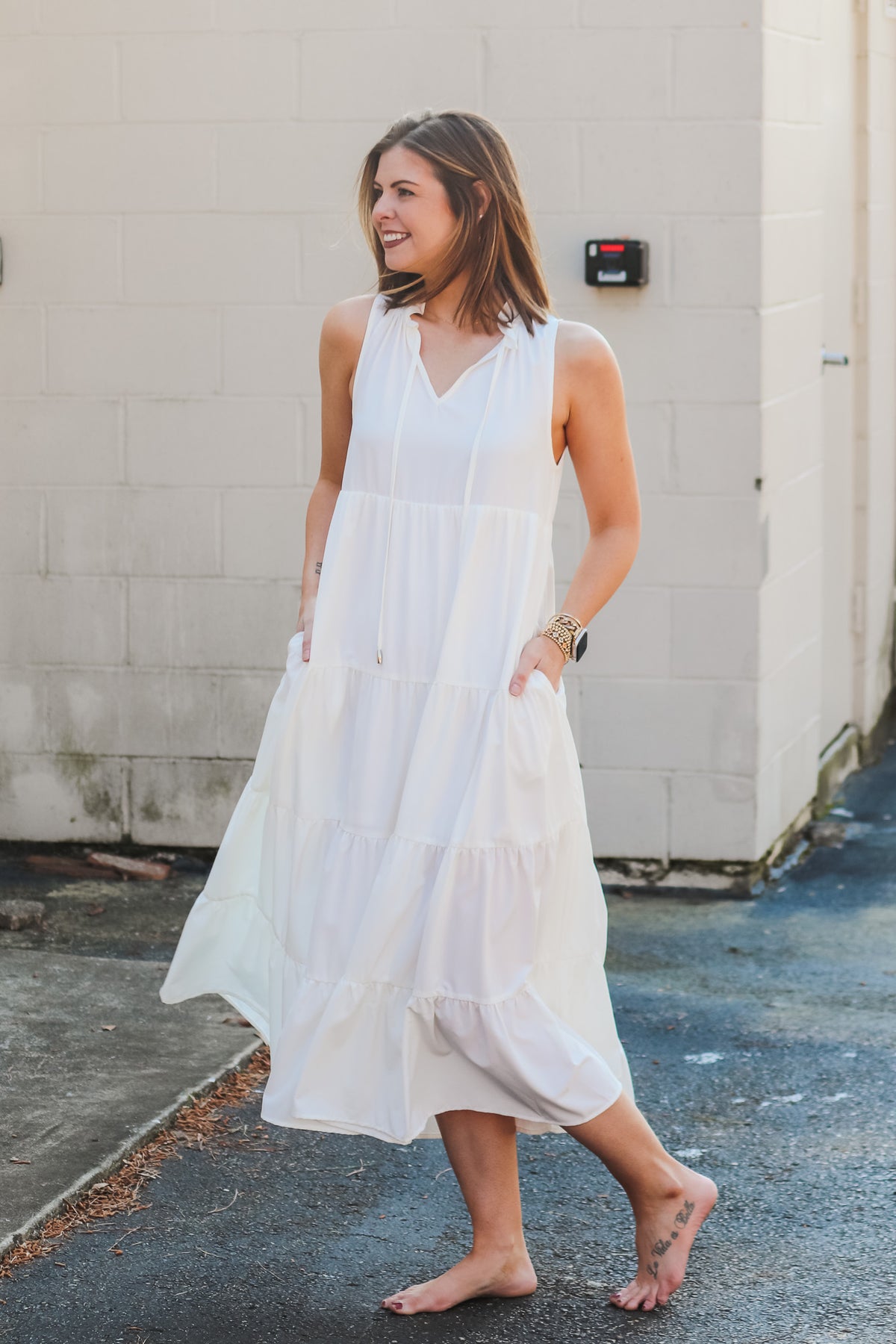 White tiered hotsell midi dress