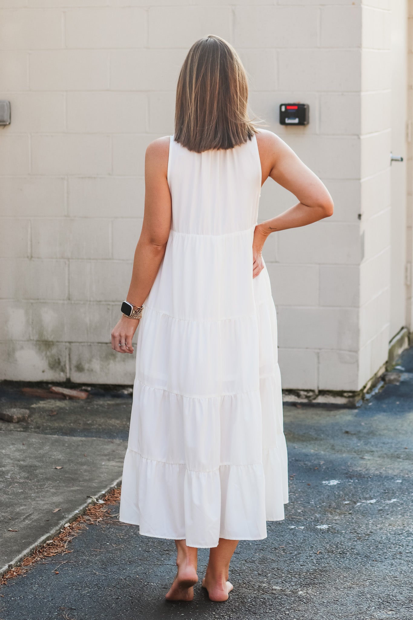 White cotton tiered clearance dress