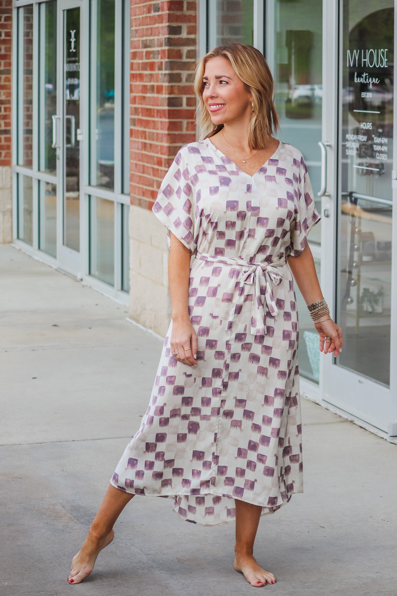 Printed Satin Midi Dress Wisteria Ivy House Boutique